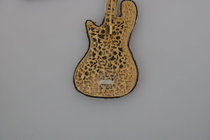 Gold Brass Beaded Guitar Pin Accessory Brooch