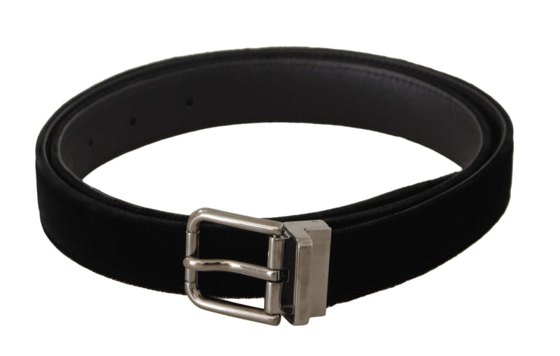 Black Classic Velvet Logo Engraved Metal Buckle Belt