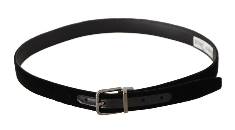 Black Classic Velvet Logo Engraved Metal Buckle Belt