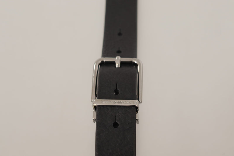 Black Calf Leather Silver Tone Metal Buckle Belt