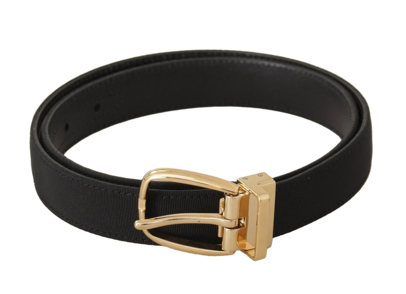 Black Canvas Leather Gold Metal Buckle Belt