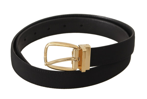 Black Canvas Leather Gold Metal Buckle Belt