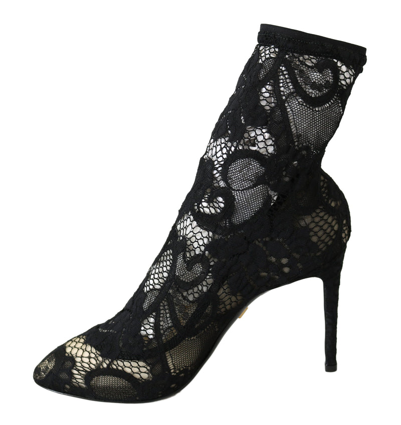 Black Stretch Lace Booties Socks Pumps Shoes