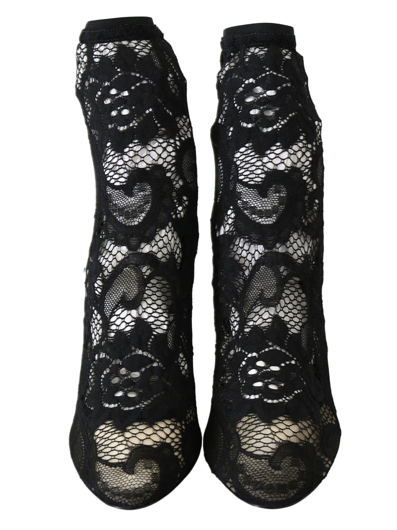 Black Stretch Lace Booties Socks Pumps Shoes