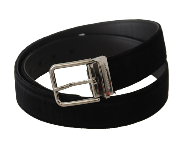 Black Velvet Silver Logo Engraved Metal Buckle Belt