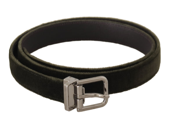 Green Velvet Silver Tone Metal Buckle Belt