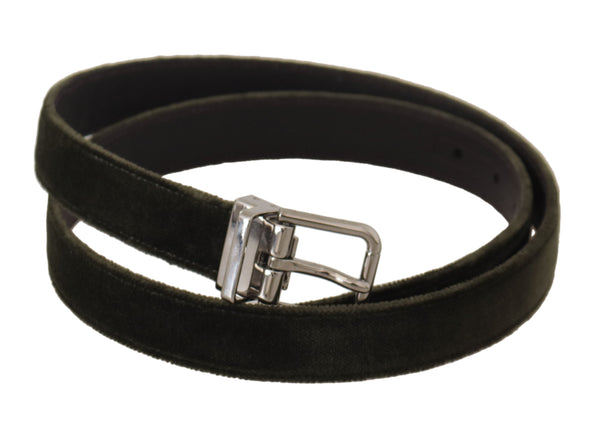 Green Velvet Silver Tone Metal Buckle Belt