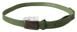 Green Leather Silver Buckle Waist Men Belt