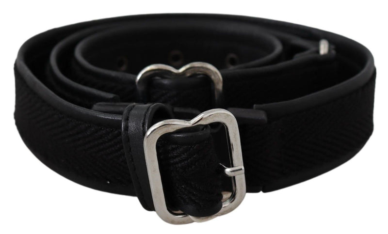 Black Leather Silver Chrome Metal Buckle Belt