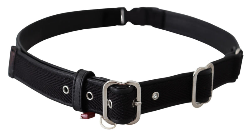 Black Leather Silver Chrome Metal Buckle Belt