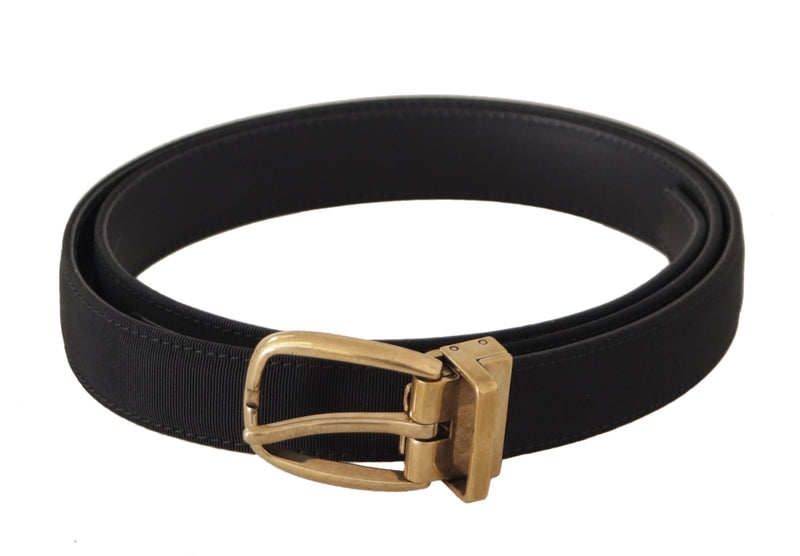 Black Grosgrain Canvas Gold Metal Buckle Belt