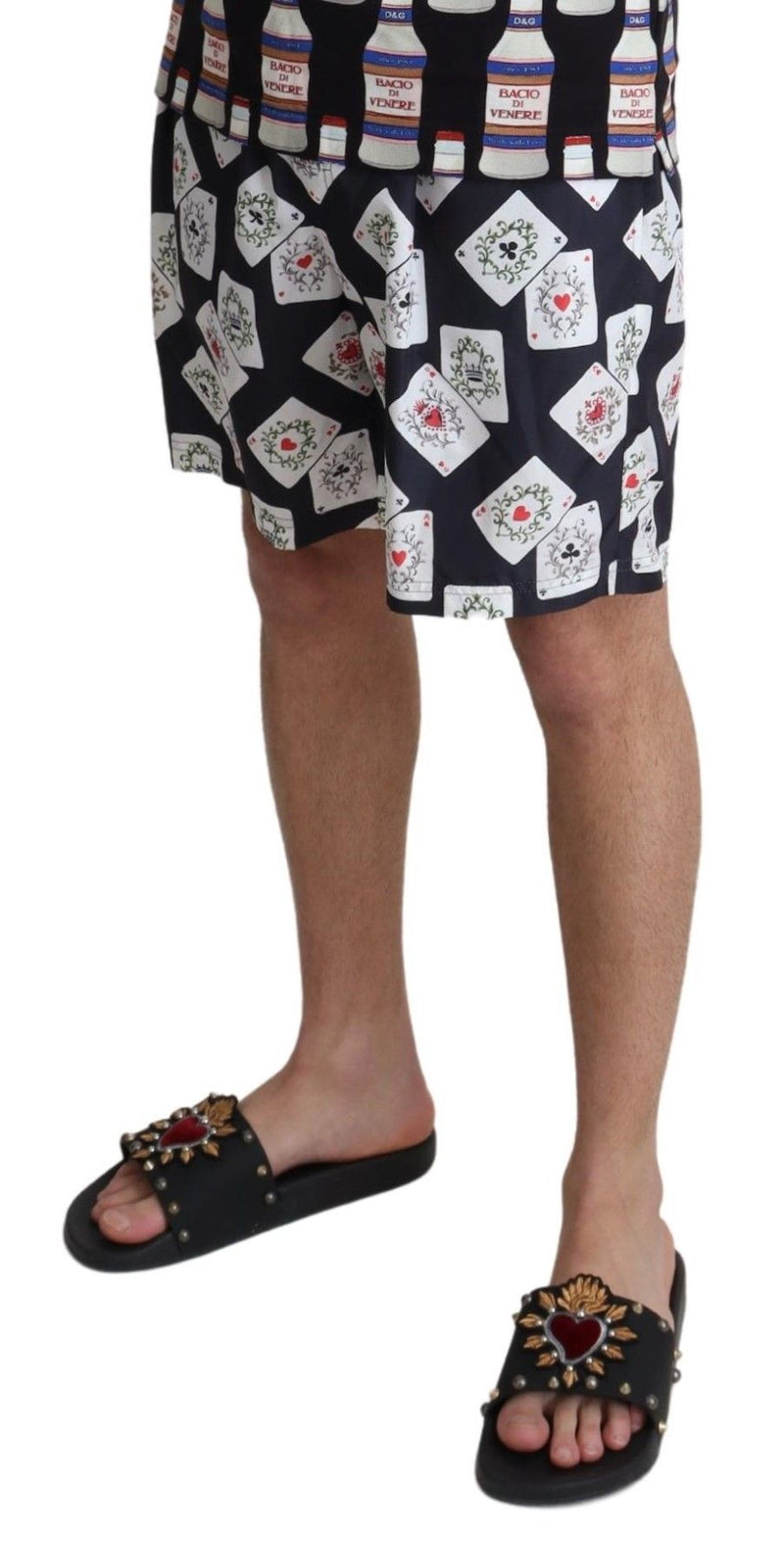 Black Card Deck Print Beachwear Swimshorts