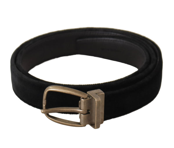 Black Alta Sartoria Velvet Gold Metal Buckle Belt