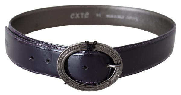 Purple Silver Oval Metal Buckle Waist Leather Belt