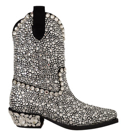 Black Suede Strass Crystal Cowgirl Boots