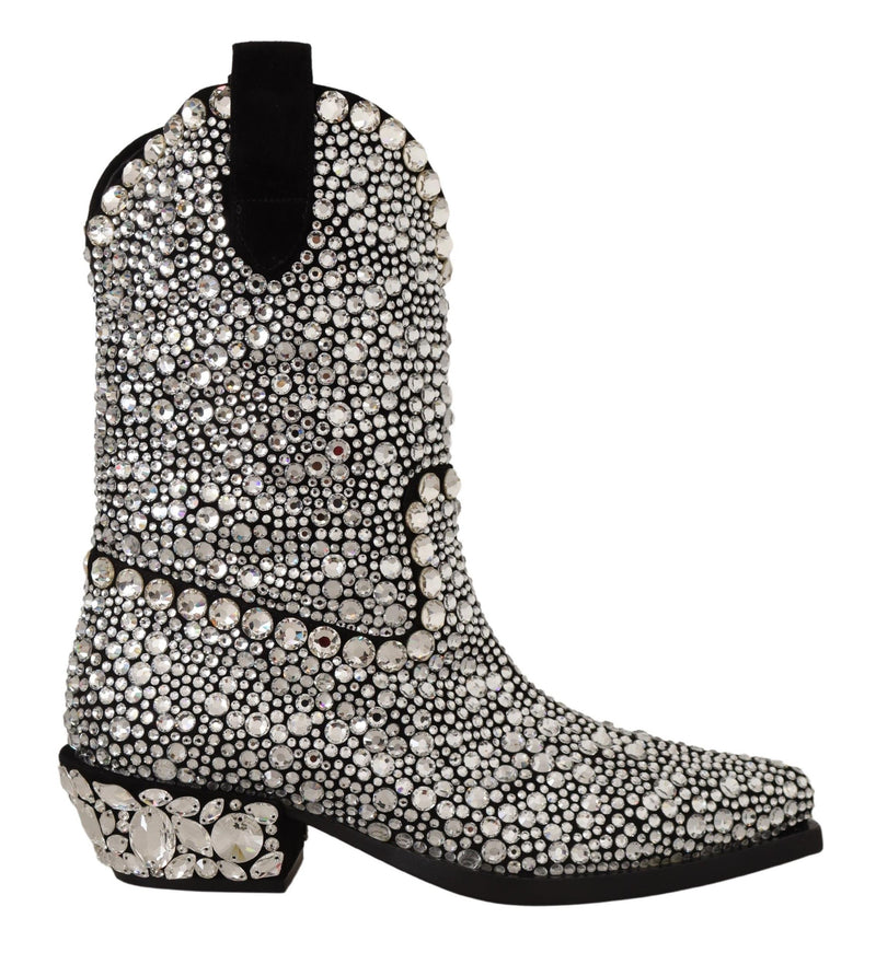 Black Suede Strass Crystal Cowgirl Boots