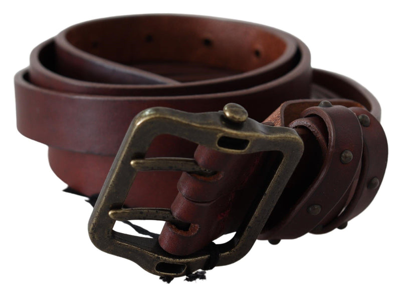 Brown Leather Rustic Bron ze Metal Buckle Belt