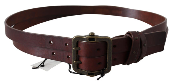 Brown Leather Rustic Bron ze Metal Buckle Belt