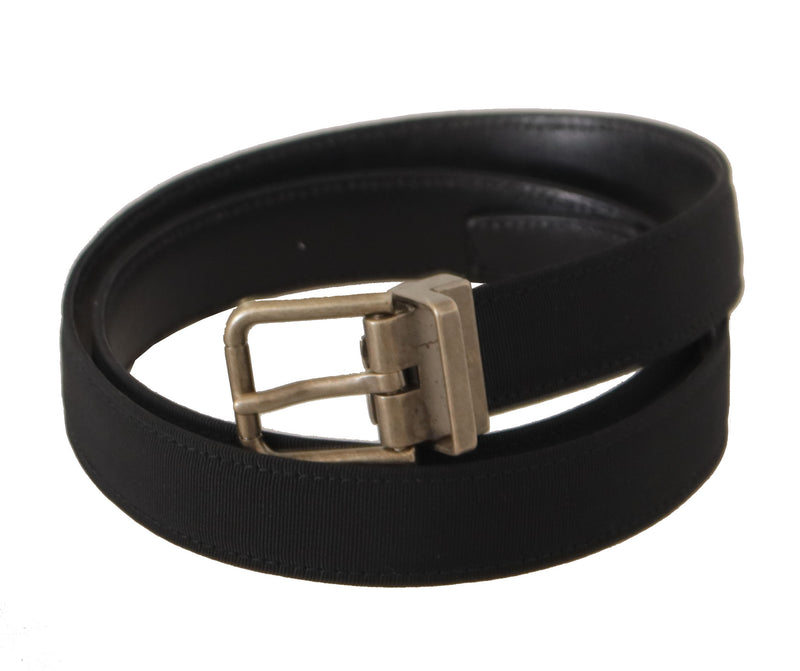 Black Grosgrain Leather Silver Buckle Belt