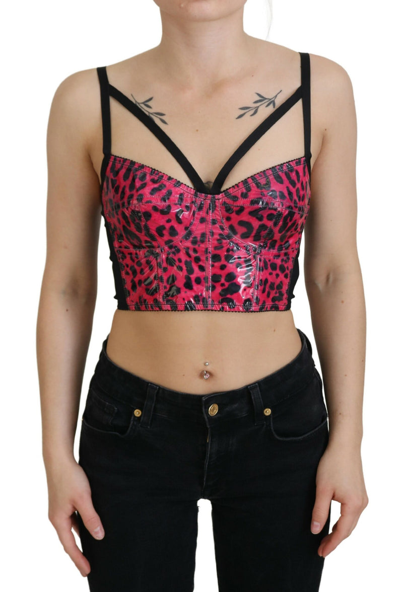 Pink Leopard Print Cropped Bustier Corset Top