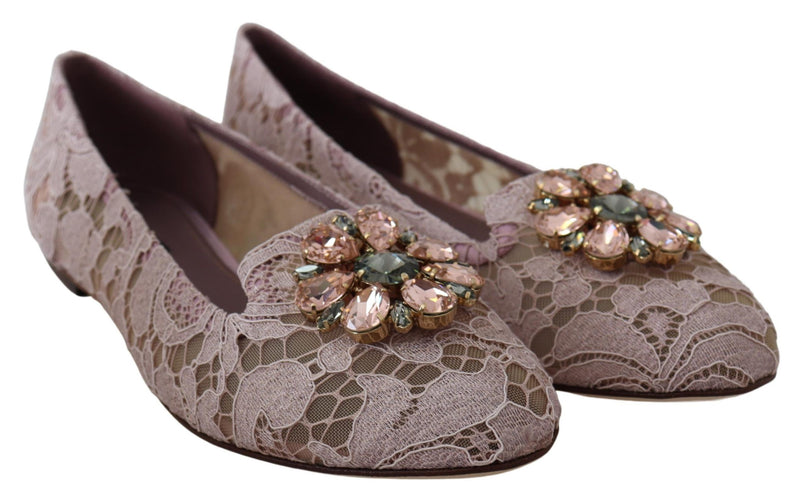 Pink Taormina Lace Crystal Vally Flats Shoes