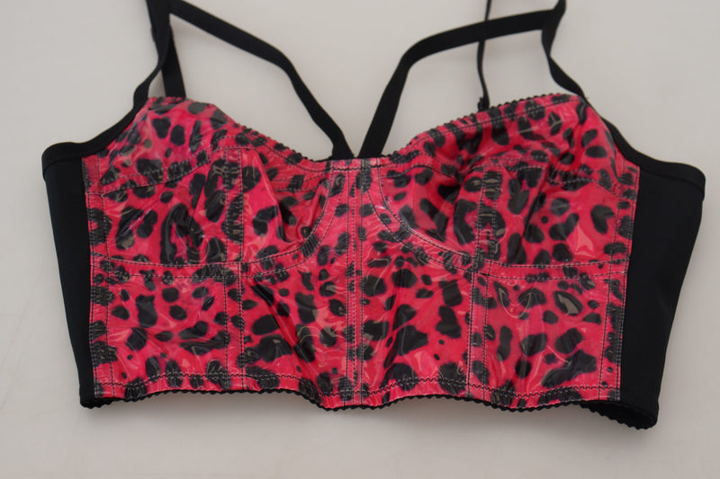 Pink Leopard Print Cropped Bustier Corset Top