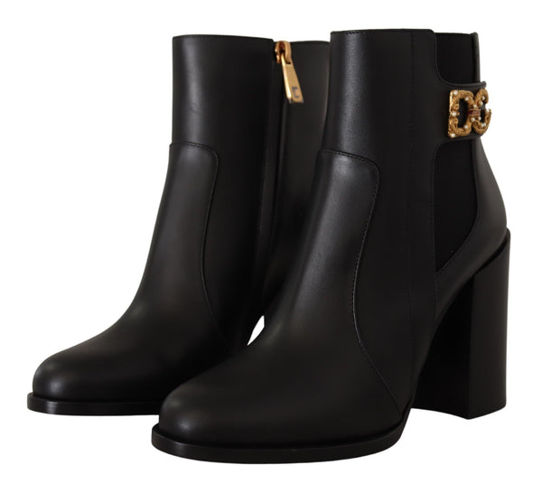 Black Leather Gold Amore Pearl Boots