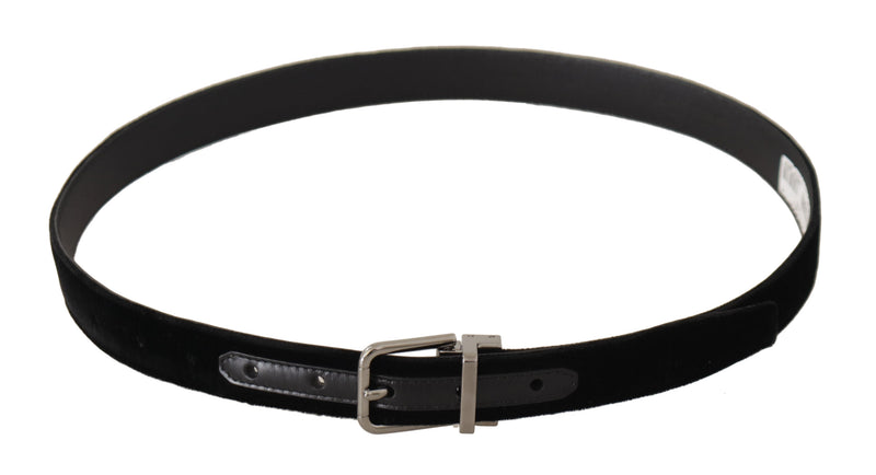 Black Velvet Silver Tone Logo Metal Buckle Belt