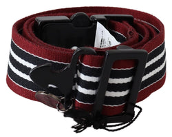 Maroon Black Stripe Silver Black Buckle Belt