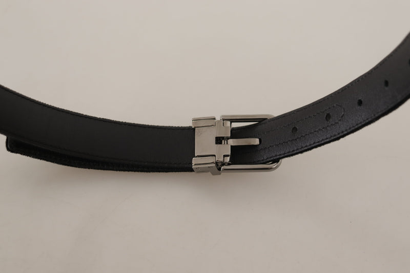 Black Velvet Silver Tone Logo Metal Buckle Belt