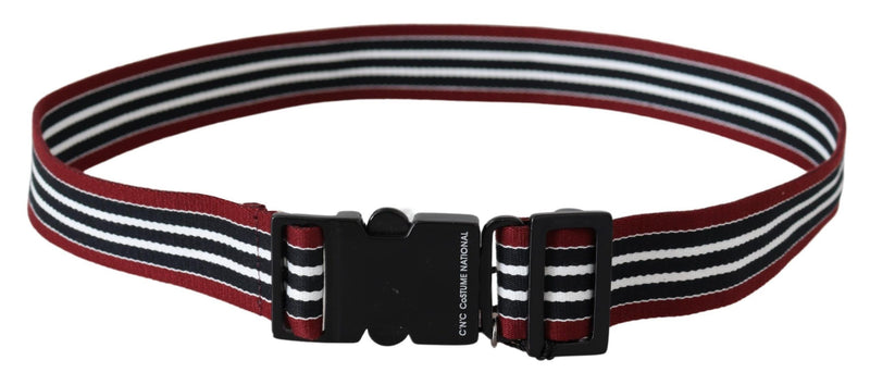 Maroon Black Stripe Silver Black Buckle Belt