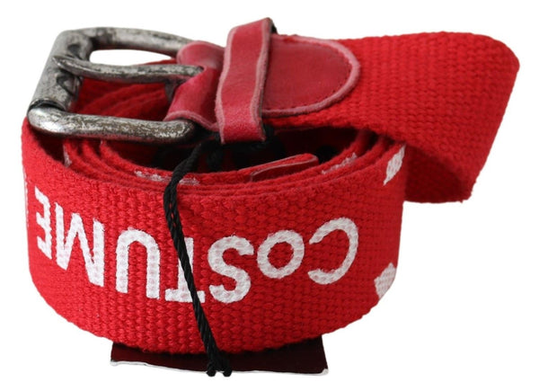 Red Woven Silver Rustic Logo Buckle Belt