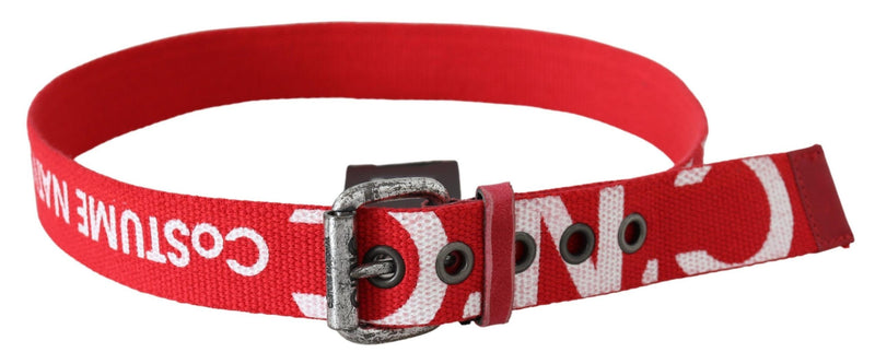 Red Woven Silver Rustic Logo Buckle Belt