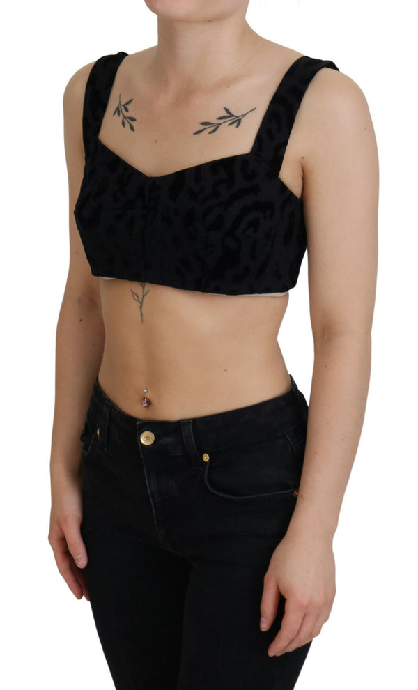 Black Leopard Cropped Bustier Corset Bra Top