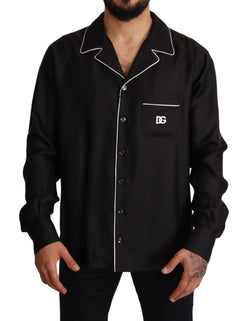 Black 100% Silk Lounge Pajama Shirt