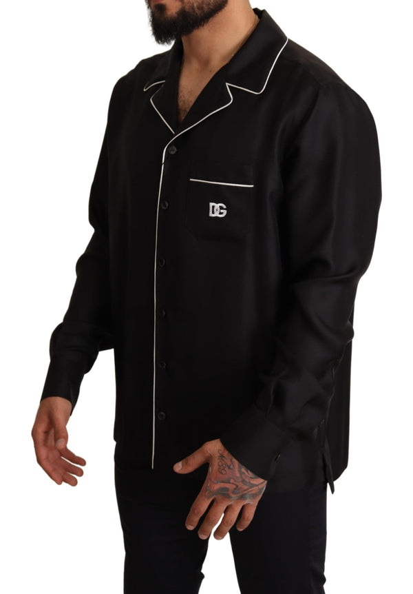 Black 100% Silk Lounge Pajama Shirt