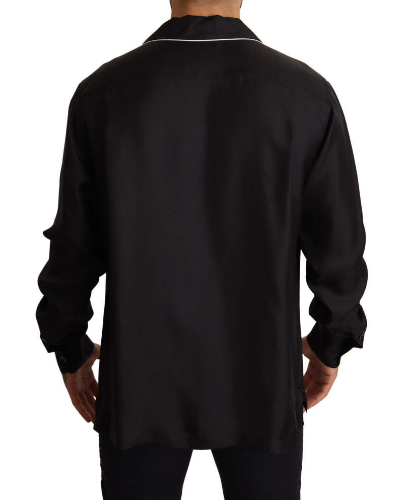 Black 100% Silk Lounge Pajama Shirt