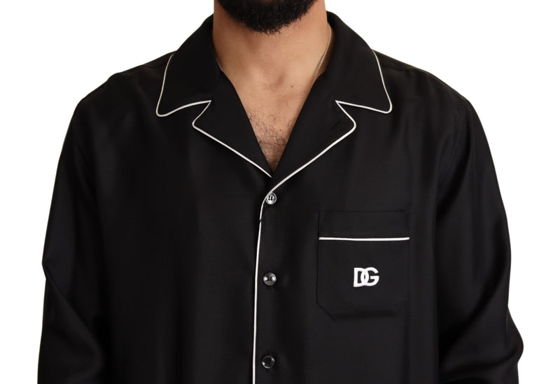 Black 100% Silk Lounge Pajama Shirt