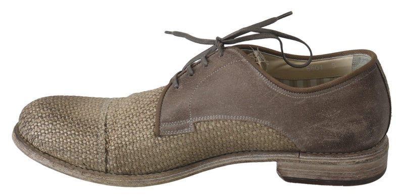 Gray Beige Leather Mens Derby Shoes