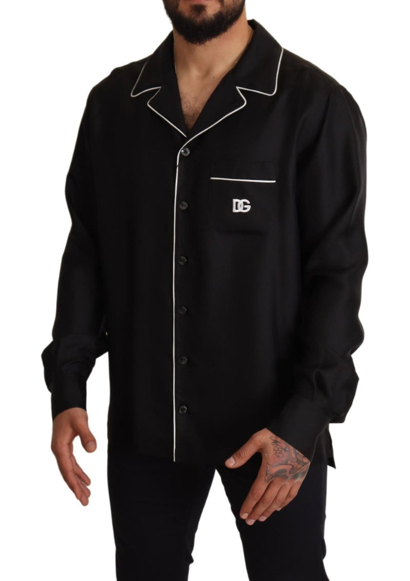 Black 100% Silk Lounge Pajama Shirt