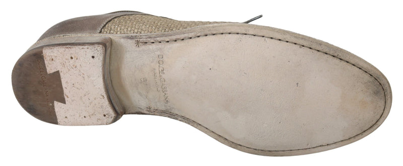 Gray Beige Leather Mens Derby Shoes