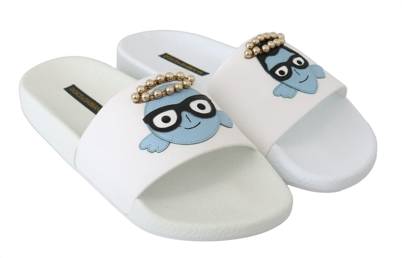 White Leather #dgfamily Slides Sandals