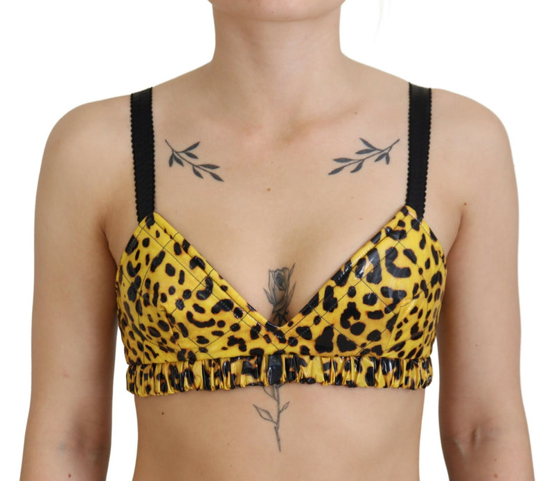 Yellow Leopard Cropped Bustier Corset Bra Top