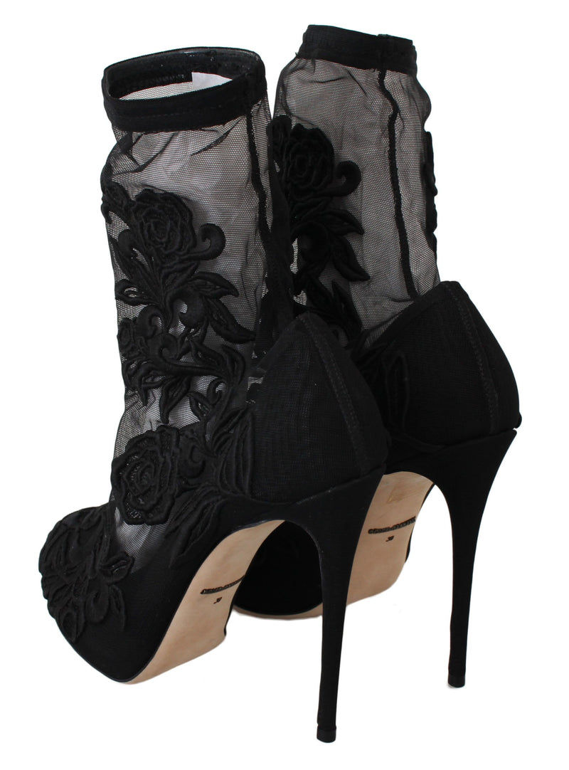 Black Roses Stilettos Booties Socks Shoes