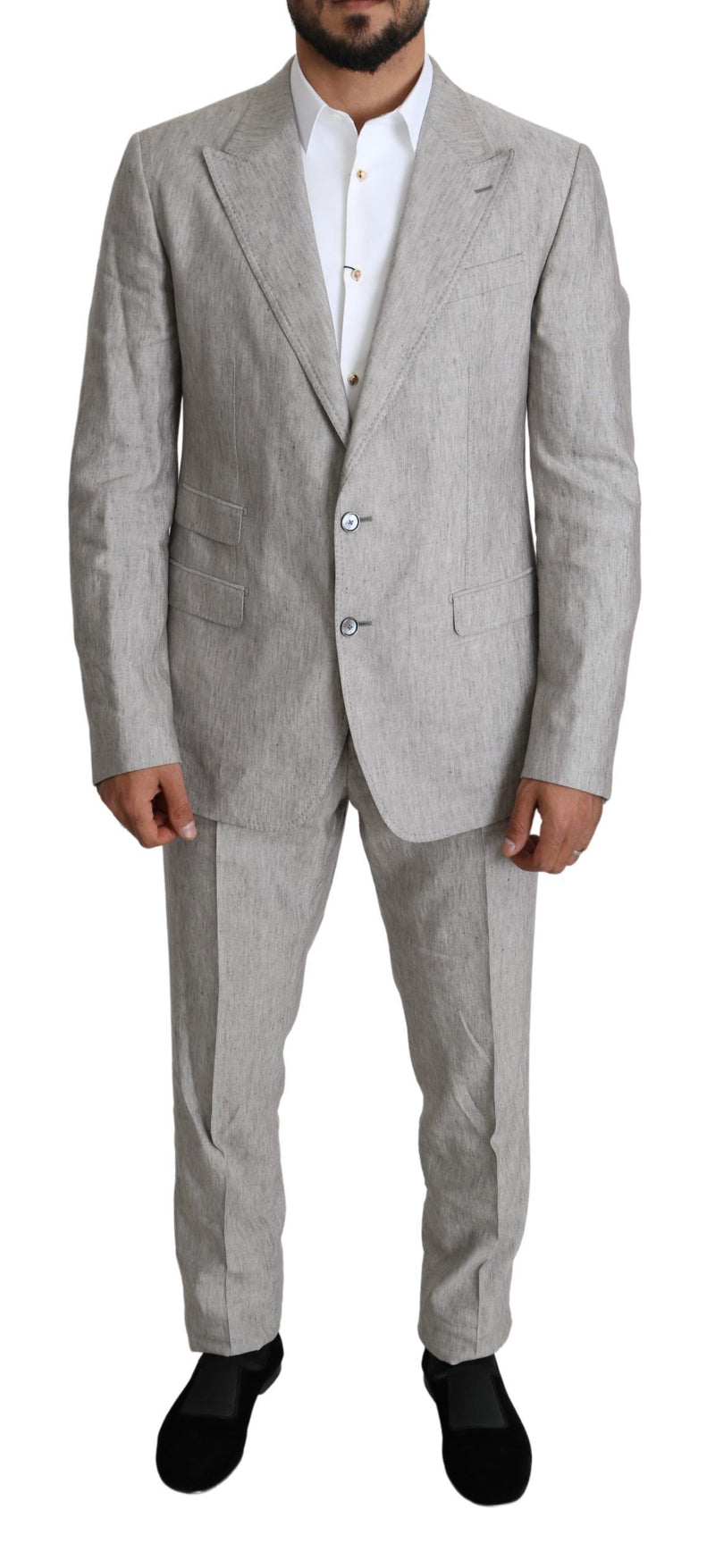 Gray Single Breasted 2 Piece Linen NAPOLI Suit