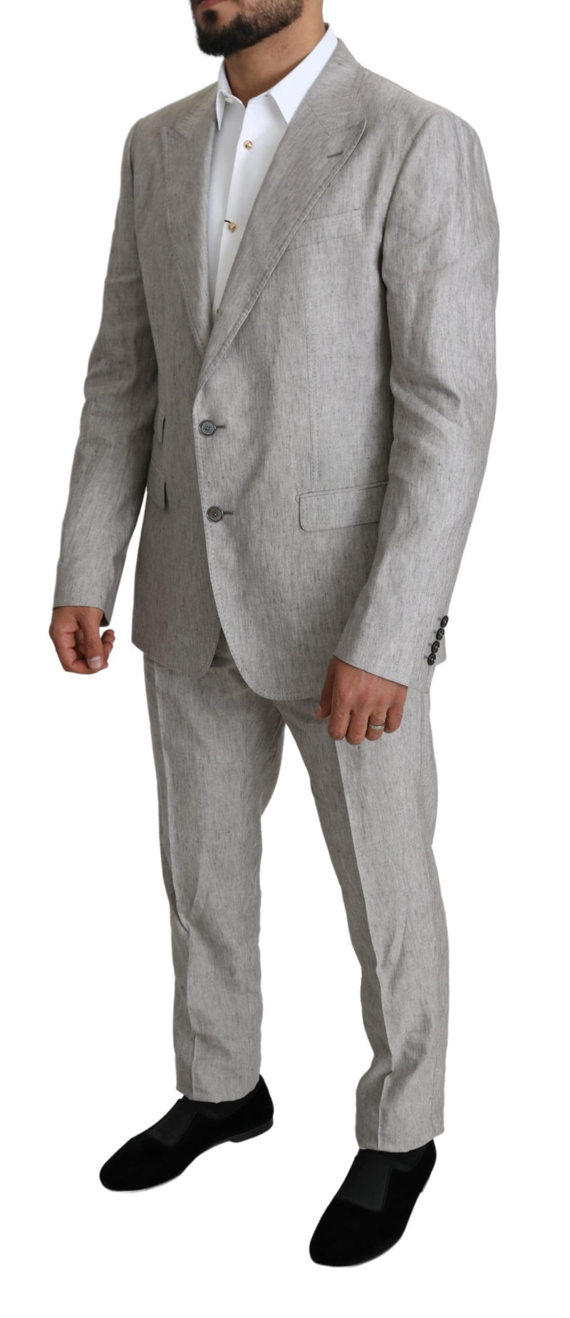 Gray Single Breasted 2 Piece Linen NAPOLI Suit