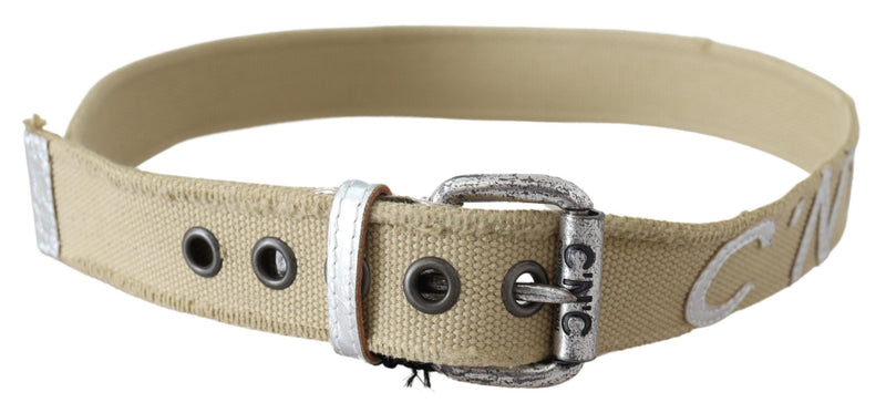 Beige Cotton Rustic Logo Buckle Belt