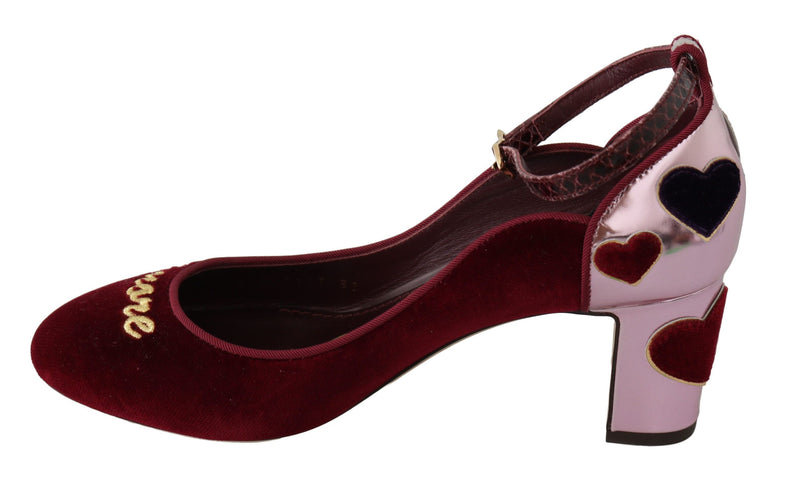 Red Velvet Pink Leather Hearts Heels Shoes