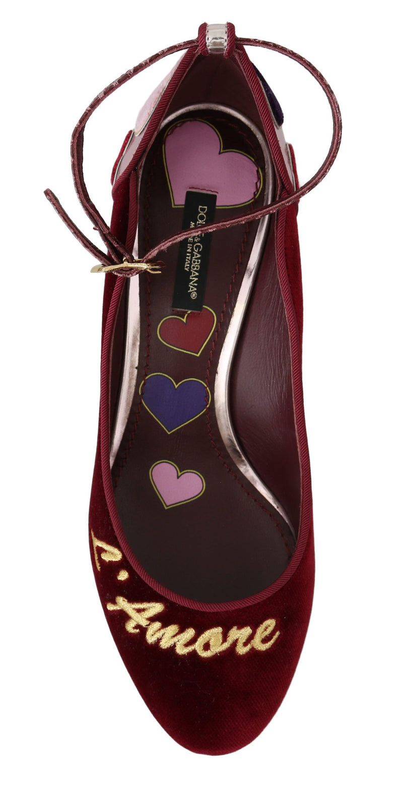 Red Velvet Pink Leather Hearts Heels Shoes