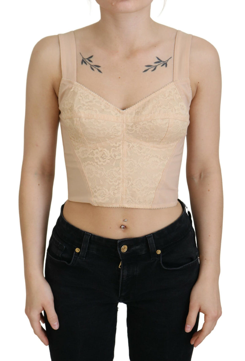 Beige Cropped Bustier Corset Brassiere Top